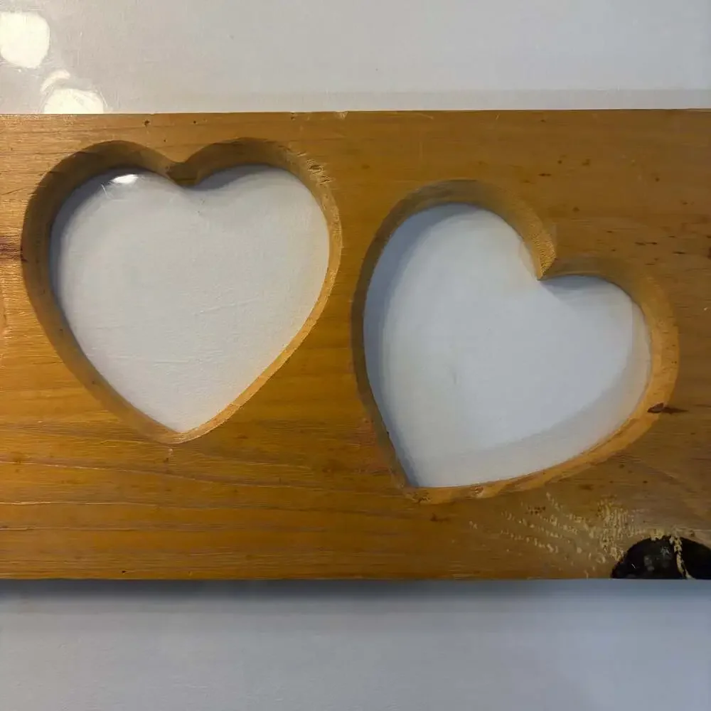 Vintage Rustic Pine Triple Heart Cutout Wall Decor Candle Holder or Shelf